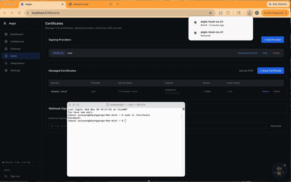 Add whoami.local to /etc/hosts