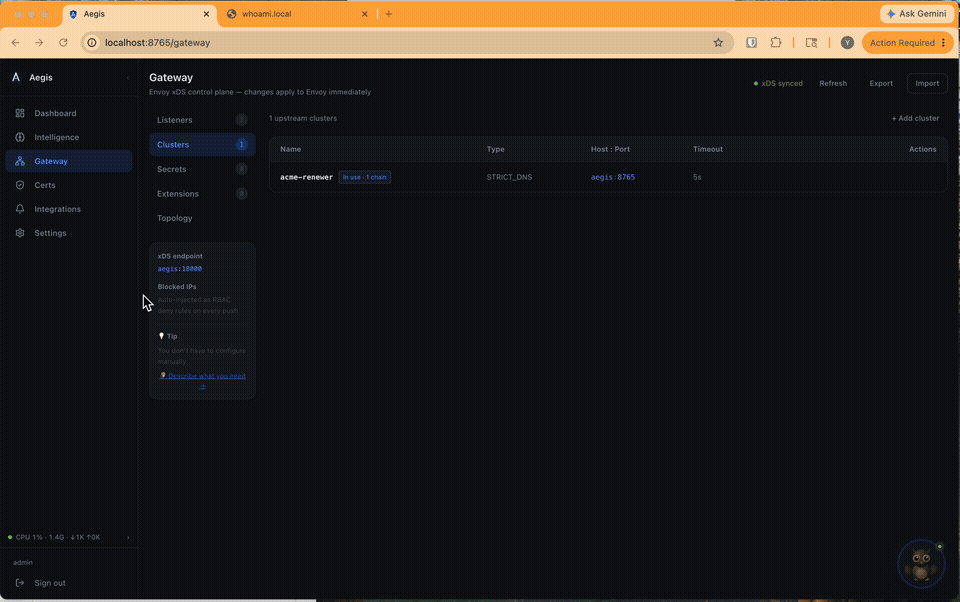 Add whoami cluster in Aegis